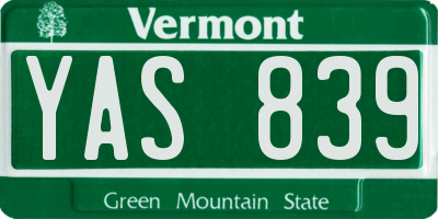 VT license plate YAS839