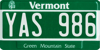 VT license plate YAS986
