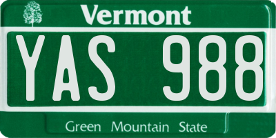 VT license plate YAS988