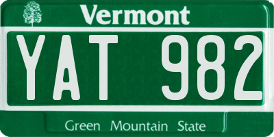 VT license plate YAT982