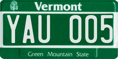 VT license plate YAU005