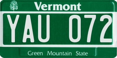 VT license plate YAU072