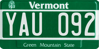 VT license plate YAU092