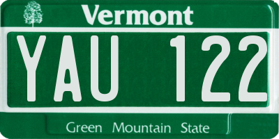 VT license plate YAU122