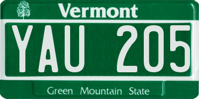 VT license plate YAU205