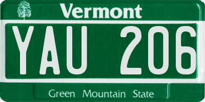 VT license plate YAU206