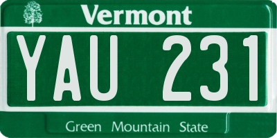 VT license plate YAU231