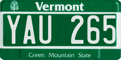VT license plate YAU265