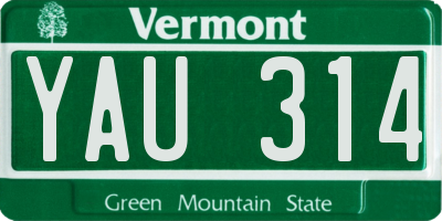 VT license plate YAU314