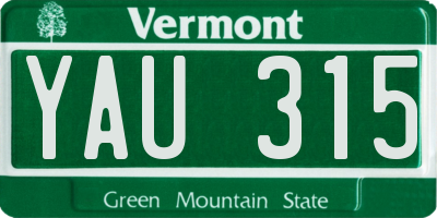 VT license plate YAU315