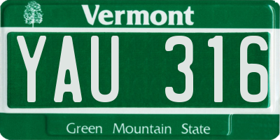 VT license plate YAU316