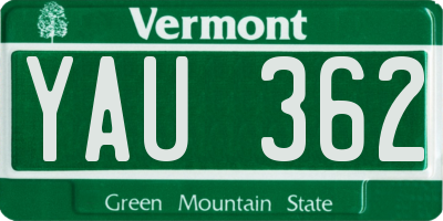 VT license plate YAU362