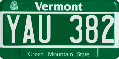 VT license plate YAU382