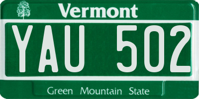 VT license plate YAU502