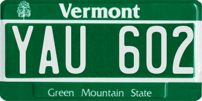 VT license plate YAU602