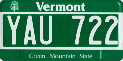 VT license plate YAU722