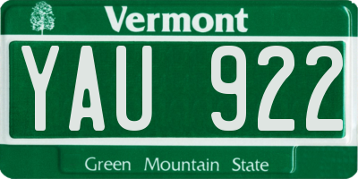 VT license plate YAU922