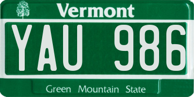 VT license plate YAU986