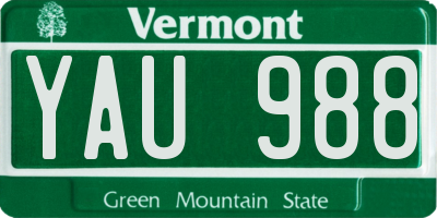 VT license plate YAU988