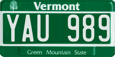VT license plate YAU989