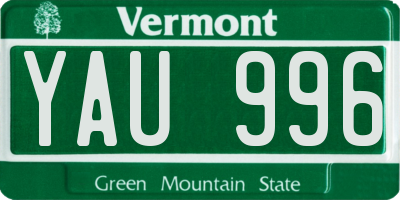 VT license plate YAU996