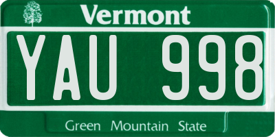 VT license plate YAU998