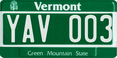 VT license plate YAV003