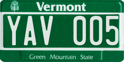 VT license plate YAV005