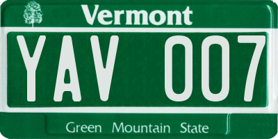 VT license plate YAV007
