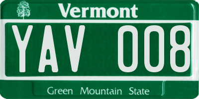 VT license plate YAV008