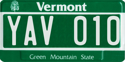 VT license plate YAV010