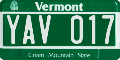 VT license plate YAV017