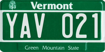 VT license plate YAV021