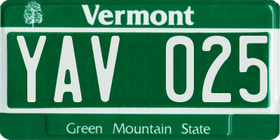 VT license plate YAV025