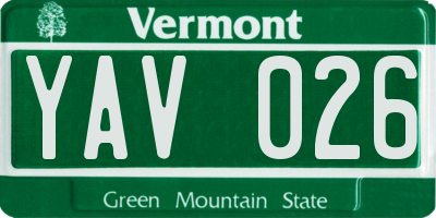 VT license plate YAV026