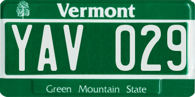 VT license plate YAV029