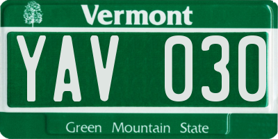 VT license plate YAV030