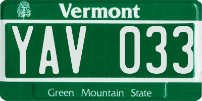 VT license plate YAV033