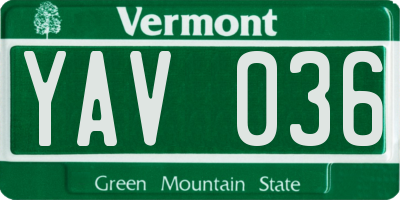 VT license plate YAV036