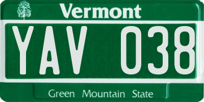 VT license plate YAV038