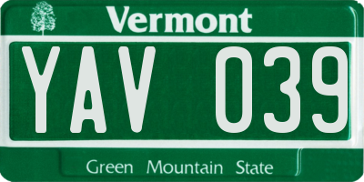 VT license plate YAV039