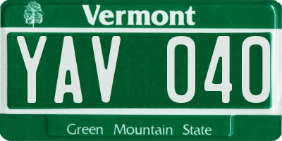 VT license plate YAV040