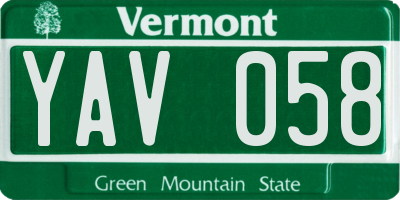 VT license plate YAV058