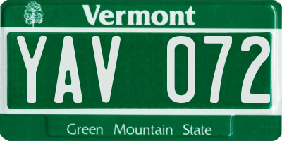 VT license plate YAV072