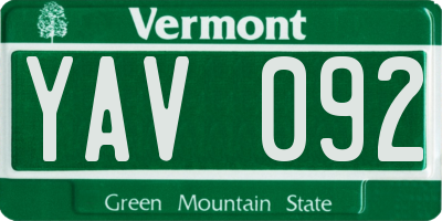 VT license plate YAV092
