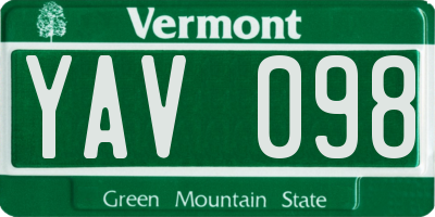 VT license plate YAV098