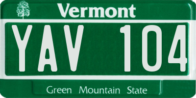 VT license plate YAV104