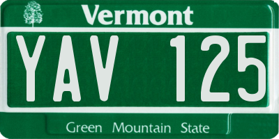 VT license plate YAV125