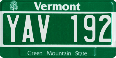 VT license plate YAV192