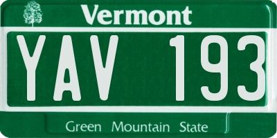 VT license plate YAV193